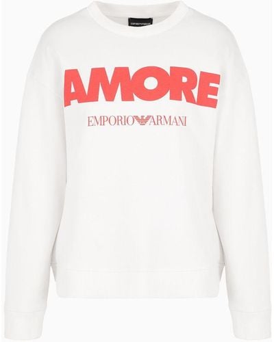 Emporio Armani Sweatshirt Aus Bio-jersey Mit Amore-asv-aufdruck - Weiß