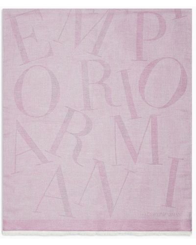 Emporio Armani Stola In Misto Viscosa E Modal Con Lettering Jacquard - Rosa