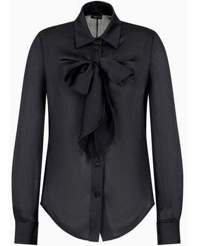 Emporio Armani Asv Recycled Crépon Shirt With Bow - Blue