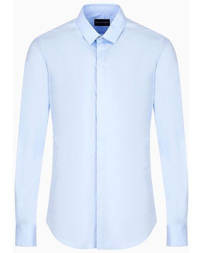 Emporio Armani Camicia In Raso Leggero Comfort Con Tasche Frontali - Bianco