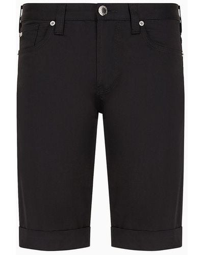 Emporio Armani Lustrous Comfort Cotton Board Shorts With Turned-up Cuffs - Black