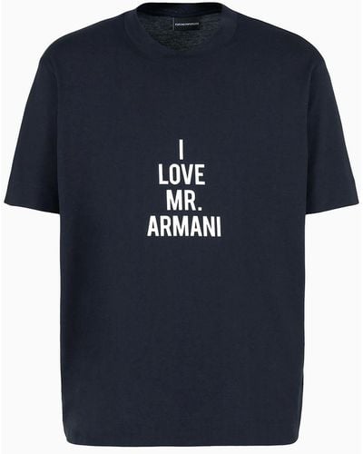 Emporio Armani Camiseta De Punto Ligero Con Estampado "i Love Mr armani" Asv - Azul