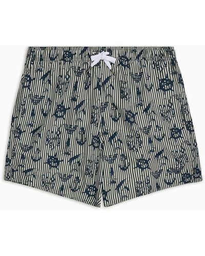 Emporio Armani Asv Recycled-fabric All-over Print Swim Shorts - Grey