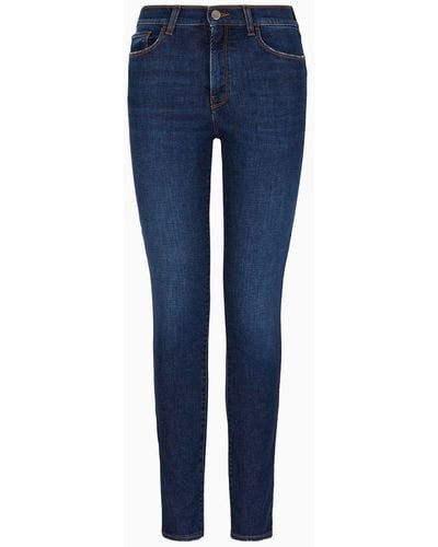 Emporio Armani J20 Jeans Mit Hoher Taille Und Sehr Schmalem Bein, Gefertigt Aus Stretch-denim Im Used-look - Blau
