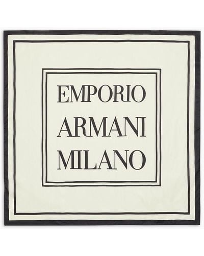 Emporio Armani Foulard En Pure Soie Imprimée Milano - Blanc