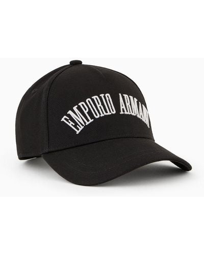 Emporio Armani Cappello Da Baseball Con Maxi Logo Ricamato - Nero