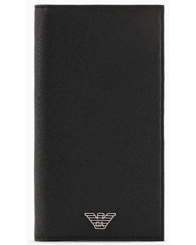 Emporio Armani Asv Regenerated Saffiano Leather Large Currency Holder With Eagle Plate - Black