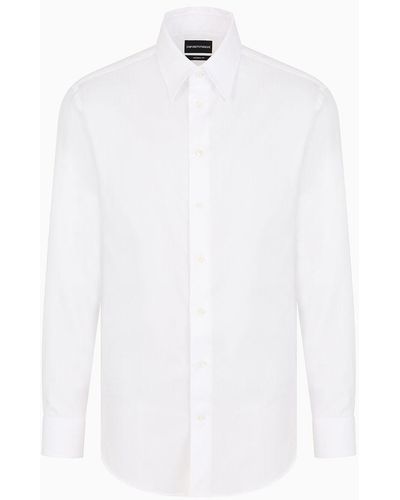 Emporio Armani Herringbone Motif Jacquard Cotton Shirt - White