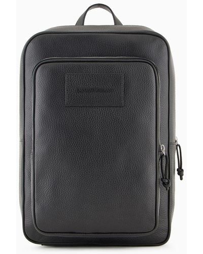 Emporio Armani Tumbled-leather Backpack With Laptop Compartment - Grey