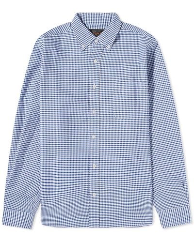 Beams Plus Button Down Gingham Oxford Shirt - Blue