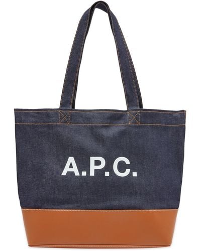 A.P.C. Large Axel Denim & Leather Tote - Blue