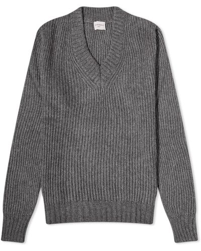 Officine Generale Francis V Neck Sweater Mid - Gray