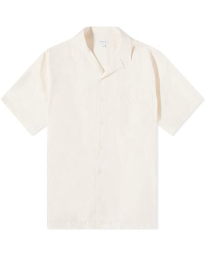 Sunspel Cotton Linen Short Sleeve Shirt - White
