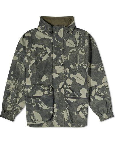Pam Reversible Geo Mapping Parka Jacket - Green