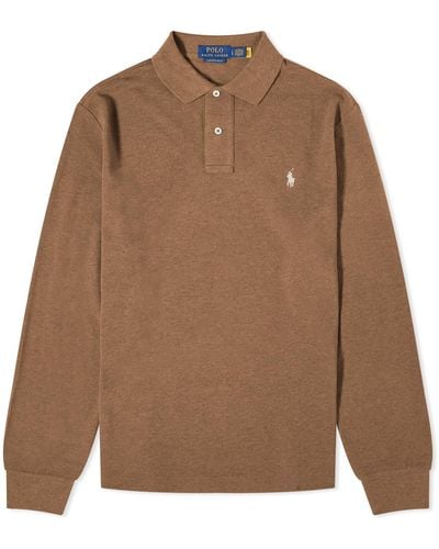 Polo Ralph Lauren Long Sleeve Custom Fit Polo Shirt - Brown