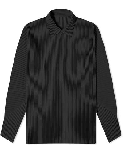 Homme Plissé Issey Miyake Pleated Long Sleeve Polo Shirt - Black