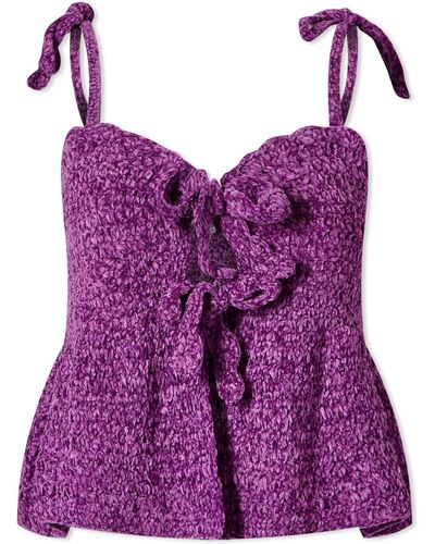 Ganni Velvet Crochet Bandeau Strap Top - Purple