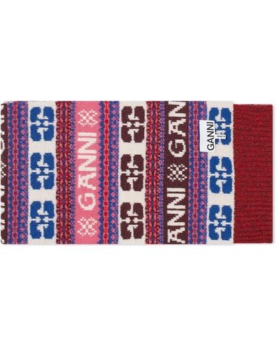 Ganni Graphic Wool Scarf - Purple