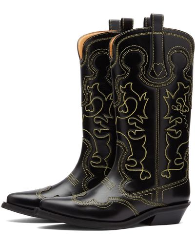 Ganni Embroidered Western Boot - Black