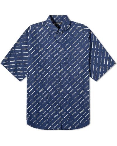 Balenciaga Logo Short Sleeve Shirt - Blue