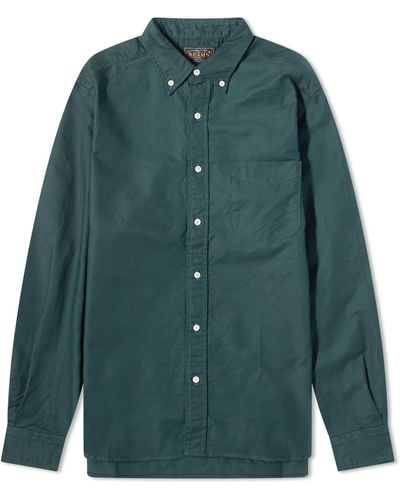 Beams Plus Button Down Solid Oxford Shirt - Green