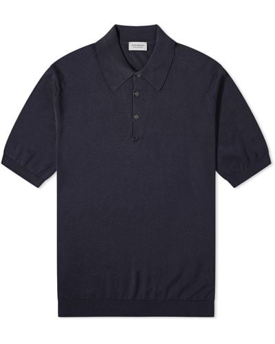 John Smedley Isis Heritage Knit Polo Shirt - Blue
