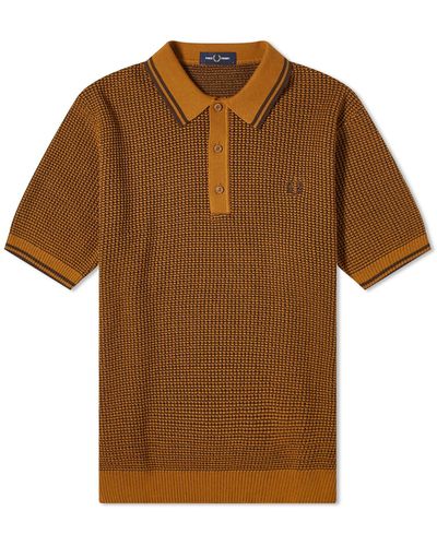 Fred Perry Textured Knit Polo Shirt - Brown