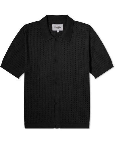 Corridor NYC Pointelle Knit Short Sleeve Shirt - Black