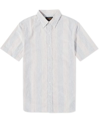 Beams Plus Bd Short Sleeve Shadow Stripe Shirt - White
