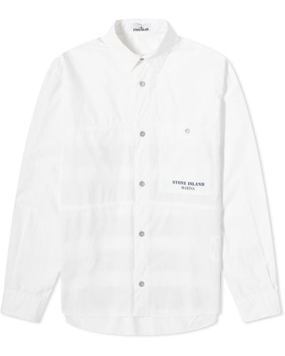 Stone Island Marina Cotton Canvas Shorts Sleeve Shirt - White