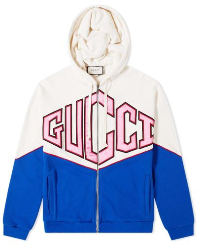 Gucci Logo Zip-up Cotton Sweatshirt Hoodie - Blue