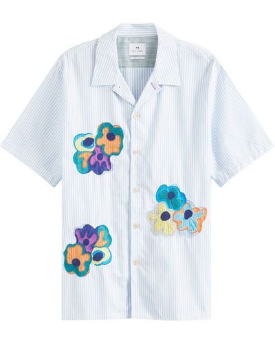 Paul Smith Painted Flower Stripe Vacation Shirt - Blue