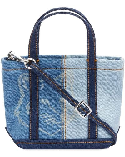 Maison Kitsuné Fox Head Mini Denim Tote Bag - Blue