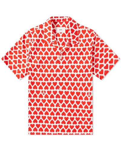 Ami Paris Ami Heart Print Vacation Shirt - Red
