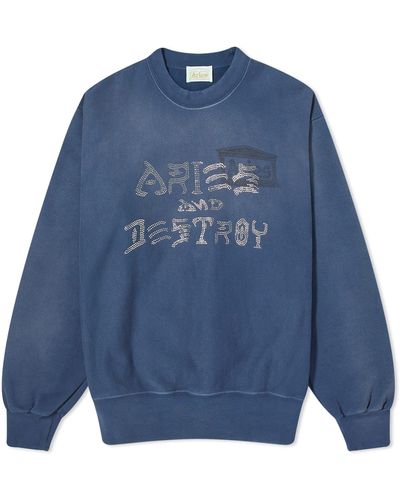 Aries Aged And Destroy Diamante Crew Sweat - Blue