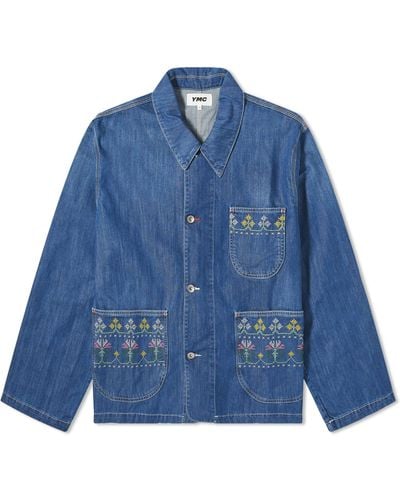 YMC Embroidered Labour Chore Denim Jacket - Blue