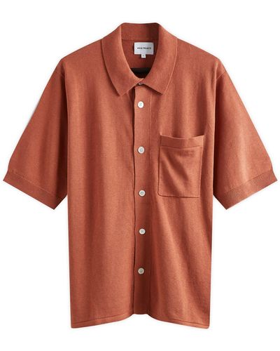 Norse Projects Rollo Full Button Knit Polo - Brown