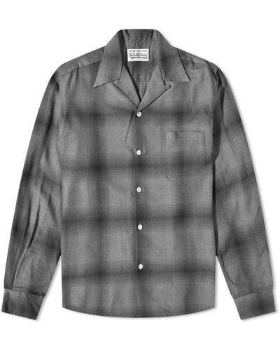 Wacko Maria Ombre Check Open Collar Shirt in Gray for Men | Lyst