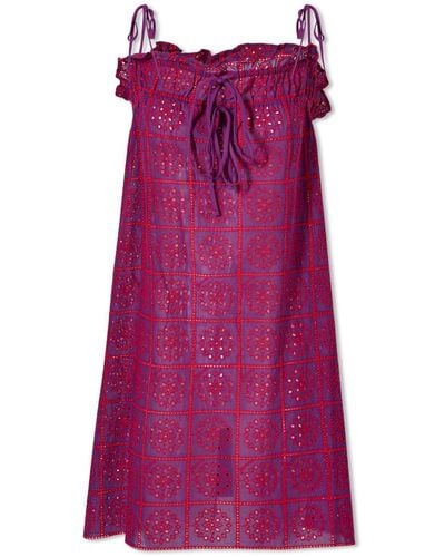 Ganni Light Broderie Anglaise Strap Dress - Purple