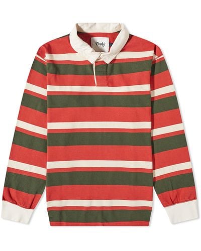 Drake's Stripe Rugby Shirt - Red