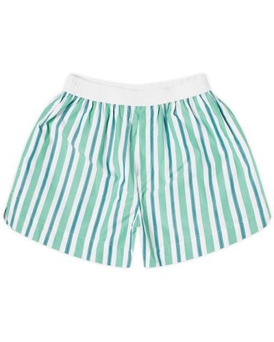 Ganni Stripe Cotton Elasticated Shorts - Blue