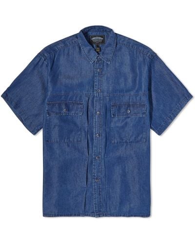 FRIZMWORKS Short Sleeve Denim Trucker Shirt - Blue