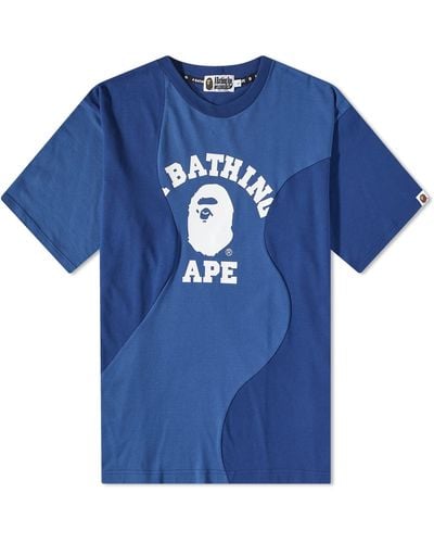 A Bathing Ape Cutting University Relaxed Fit T-Shirt - Blue