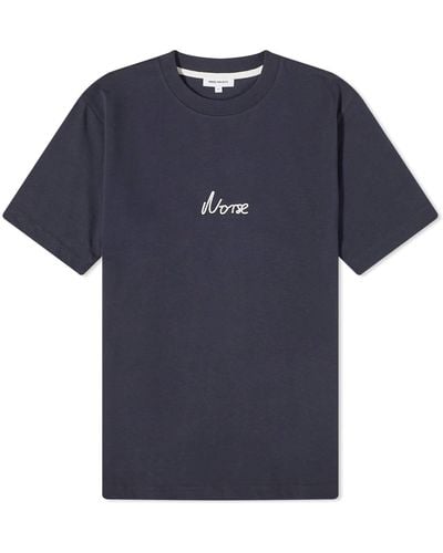 Norse Projects Johannes Chain Stitch Logo T-Shirt - Blue