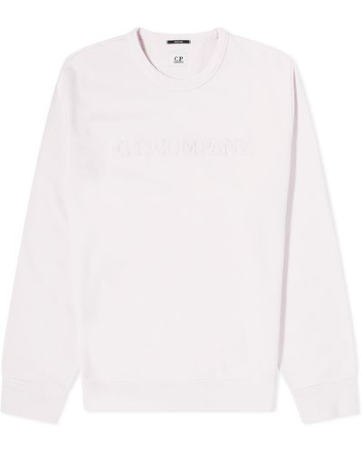 C.P. Company Cotton Diagonal Fleece Logo Sweatshirt - White