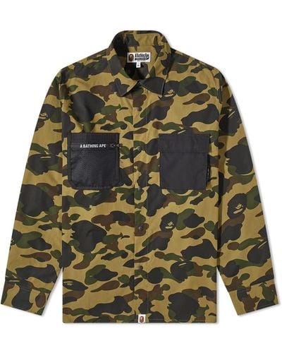A Bathing Ape 1St Camo Outdoor Detail Pocket Relaxed Fit Shi - Green