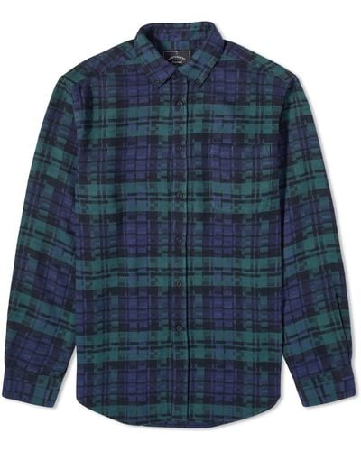Portuguese Flannel Abstract Watch Button Down Check Sh - Blue