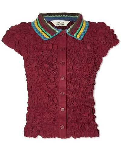 Brain Dead Crochet Collar Kass Shirt - Red
