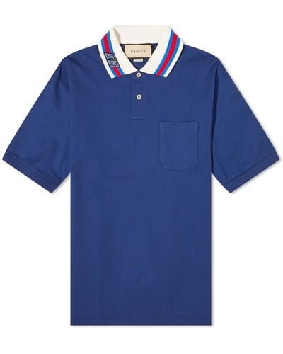 Gucci Collar Logo Polo Shirt - Blue