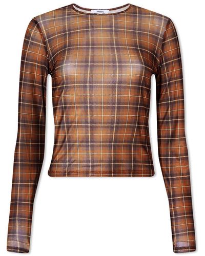 Miaou Long Sleeve Mesh T-shirt - Brown